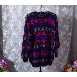 Vintage 80s Snowflake Sweater Size XL Retro 1980s Snowflake Ski Cabinecore Cozy
